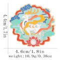 Enamel brooch with white sacred deer, colorful clouds, and pearl detail, 4.6cm wide - Nine-Colored Deer Style (C3338-2)