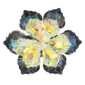 Crystal flower cufflinks with colorful AB iridescent petals and multi-faceted glass - Yellow Black Iridescent (B1646-1)