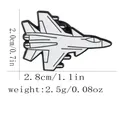 Detailed view of enamel fighter plane brooch with size and weight measurement labels - White Fighter Jet Style (C3381-1)