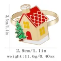 Gouden servetring met kerstboom en huisje van emaille, afmeting circa 3,5 cm - Kersthuis Stijl(Z1359-6)