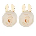 Pair of elegant white 3D fabric rose flower shoe buckles with gold metallic clasps - Off White