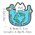 Broche chat blanc dans sac écolo avec strass et slogan contre la pollution blanche - Chat Anti-Pollution
