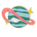 Detail of a Jupiter enamel pin with green stripes and pink rings on a white background - Jupiter (C3397-4)