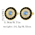 Manchetknopen met blauwe steen en kristallen in gouden afwerking, 1,9 cm diameter - Legering / B1665
