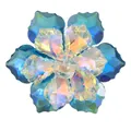 Macro shot of teal and AB crystal flower button with sparkling rhinestone center detail - Blue Green Iridescent (B1646-6)