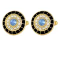 Elegant gold-plated men's cufflinks with blue stone and sparkling crystal accents - Evil Eye Round Style (B1665)