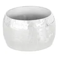 Close-up of a silver drum napkin ring featuring embossed floral patterns and metal texture - Silver (Z1355-2)