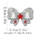 Spilla di Natale a farfalla argento con alberi e stelle, misure 3,5 cm per 2,6 cm - Fiocco Stellato Glitterato (C3398-4)