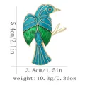 Broche de pájaro en esmalte azul-verde sobre rama dorada con medidas y peso - Estilo Pájaro Azul-verde