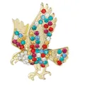 Nahaufnahme der Adler-Brosche mit bunten Strasssteinen und feiner goldener Federstruktur - C3410-3