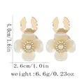 Floral cufflink in gold with white resin petals, pearls and crystals, 4.0x2.6cm size - Large Petal Pearl Flower Style (B1655-2)