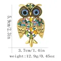 Spilla civetta retrò dorata con strass colorati e design malocchio, misura 5,9 cm - Forma di gufo