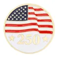 Round American 250th anniversary enamel pin badge with stars and stripes design - Round Flag 250 Number Style (C3403-3) / Red White Blue/Gold