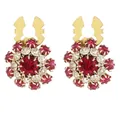 Klassische runde Manschettenknöpfe mit roten und weißen Kristallen für Herren - Roter Strass mit Gold (B1647-7)