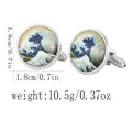 Detailed view of silver wave pattern cufflinks with 1.8cm diameter and 10.5g weight - The Great Wave Off Kanagawa Silver Edge Style (B1670)
