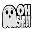 Ghost enamel pin with OH SHEET pun text on a minimalist Halloween creative badge - Funny Ghost (OH SHEET)
