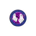 Round Halloween enamel pin with cartoon ghosts, bats and Spooky For Life text design - Purple Ghost Round Badge (C2890-1)