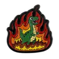 Detail of creative dinosaur enamel pin featuring vibrant flame design and glossy metal finish - Flame Dinosaur Style (C3423-7)
