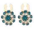 Luxuriöse goldene Manschettenknöpfe mit blauen Kristallen im Vintage-Sonnenblumen-Design - Blauer Strass mit Gold (B1647-10)
