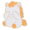 Cute white cartoon horse enamel pin with orange mane and playful shy pose - Covering Eyes White Horse Style (C3414-1)