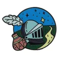 Detail of enamel lapel pin featuring a knight helmet and starry sky scene - Knight Helmet Night Scenery Style (C3456-2)