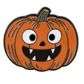 Halloween pumpkin enamel brooch featuring orange jack-o-lantern design with fangs - Pumpkin Smiley Face / Orange Pumpkin Smile (C3402-1)