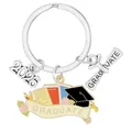 Detail of 2026 graduation keychain featuring a black cap and colorful enamel books charm - Bachelor Cap Book Flower Style (D1444-1)