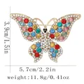 Golden butterfly brooch pin with vibrant multi-color rhinestones and dimensions - Brilliant Multicolor Style (C3393-5)