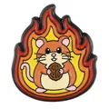 Broche en émail représentant un hamster avec une noix et un motif de flammes colorées - Style de Hamster Flamme (C3423-5)