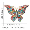 Golden alloy butterfly brooch featuring colorful marquise rhinestones and sizing metrics - Vivid Butterfly Style (C3393-6)