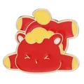 Cute cartoon animal enamel brooch in vibrant red finish made of metal alloy - Red Auspicious Beast Style (C3414-3)