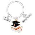 Macro del portachiavi laurea 2026 con tocco nero e ciondoli a forma di libri colorati - Stile Libri Impilati Tocco (D1444-7)