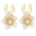Elegant white camellia shirt cufflinks with central pearl and sparkling crystal accents - Camellia Pearl Style (B1668-1)