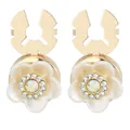 Elegant white camellia flower cufflinks with gold base and iridescent center stone - Star Rhinestone Style (B1668-2)