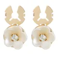 Elegant white camellia shirt cufflinks with gold plating and sparkling crystal center - Simple White Flower Single Rhinestone (B1668-3)