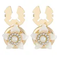 Elegant gold flower cufflinks with white petals, central pearl and crystal accents - Gear Edge Daisy Style (B1668-4)