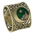 Vintage bronze napkin ring with green enamel star and moon pattern for festive tables - Green Enamel Mosque Style (Z1361-2)