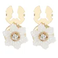 Golden camellia flower earrings featuring hollow metal design and sparkling rhinestones - Geometric Hollow Flower Style (B1668-5)
