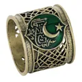 Vintage gold napkin ring with green enamel crescent and star in a hollowed design - Arabic Art Calligraphy Style (Z1361-3)