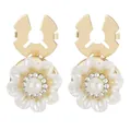 Elegant gold flower cufflinks with pearl center and rhinestones in daisy design - Pearlescent Daisy Hollow Clip (B1668-7)