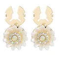 Elegant white daisy cufflinks with iridescent stones and gold plating for formal shirts - Colorful Core Daisy Style (B1668-9)
