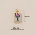 Gold plated copper rectangular pendant featuring a purple tulip flower bouquet print - Bouquet Style