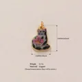 Golden copper cat pendant with floral painted oil-drop pattern for DIY jewelry making - Calico Cat Style