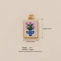 Gold-plated copper pendant featuring a painted enamel flower vase for jewelry making - Flower Style