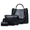 Ensemble de sacs à main noir 4 pièces motif crocodile avec cabas et bandoulière - Noir