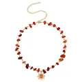 Boho-Halskette mit Sonnenanhänger, roten Achatsteinen und verstellbarer Goldkette - Rot Achat Sonne Halskette
