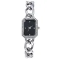 Montre femme à cadran carré avec strass étincelants et bracelet chaîne cubaine argentée - Boîtier Argenté Cadran Noir