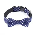 Collare per cani in cotone blu scuro con stelle bianche e papillon decorativo - XS / 1.0x30cm / Blu navy
