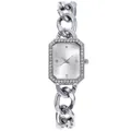 Montre femme argentée octogonale avec lunette en cristaux et bracelet à maillons épais - Boîtier Argent Cadran Blanc