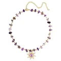 Elegante Halskette mit Sonnenanhänger, lila Amethyst-Steinen und goldener Gliederkette - Amethyst Sonne Halskette